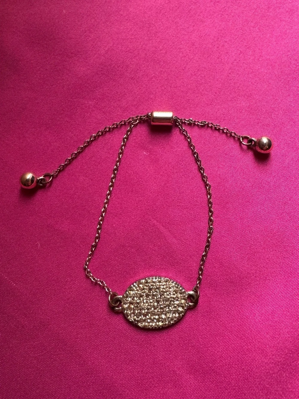 Gold Pavé Oval Slider Bracelet - Women's Silver Tone